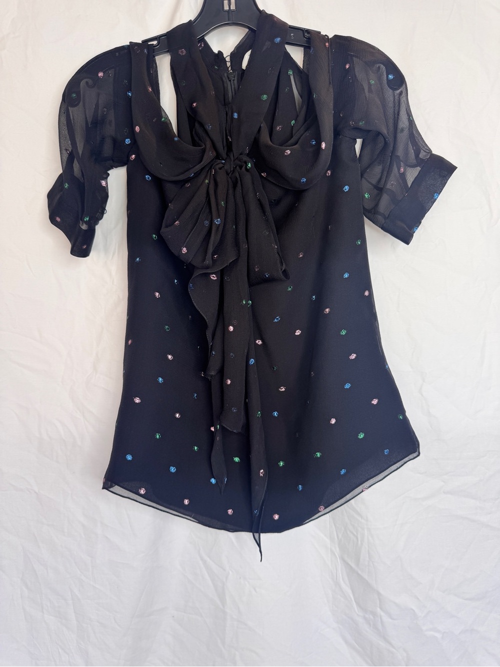 ERDEM Black Sheer Blouse with Subtle Shimmer Metallic Multi Color Dots - Picture 2 of 16